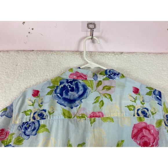 Bobbie Brooks Woman‎ 100% Cotton Short Sleeve Button Up Shirt Blue Floral 22-24W - Picture 9 of 16